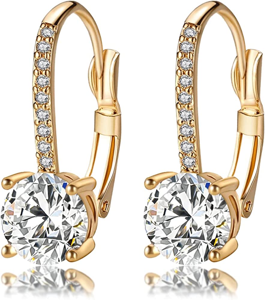 230816064519973_1 Ladies 1 Carat Diamond Pendant Earrings 18K Gold Plated Cubic Zirconia Hanging Lever Bridal Earrings Girls and Women's Fashion Jewelry - Image 1